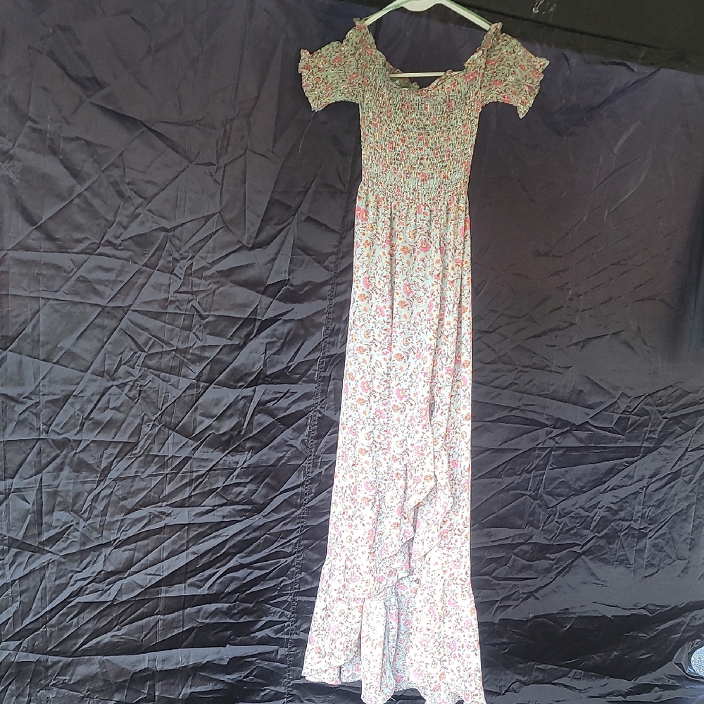 Blue Rain Floral Off-Shoulder Maxi Dress